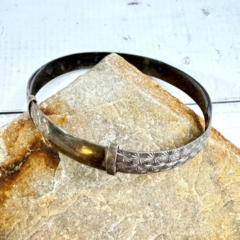 Vtg Sterling Silver Engraved Bracelet Slide Expandable 925 Etched Bangle 8.3g